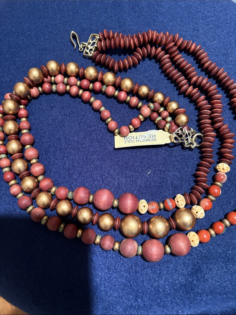 Kenneth Cole Reaction Layered Red and Gold Bead Necklace